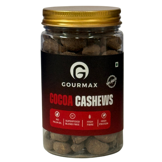 Gourmax Cocoa Cashew | Premium Roasted Cashews Coated with Cocoa | Healthy Protein-Rich Snack